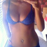 Blue bra, blue panties.